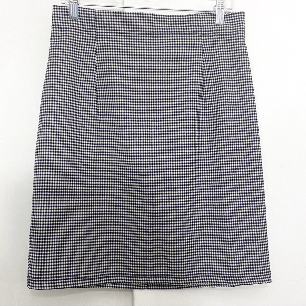 ARMORICA tiny check plaid front and back darts wide waistband back zip skirt 14
